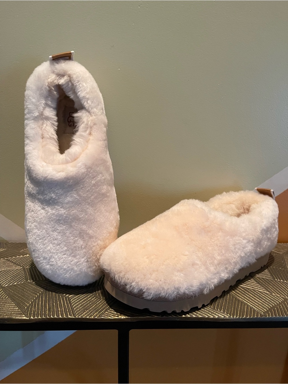 New UGG Plush Shearling Slip-Ons in Soft Cream